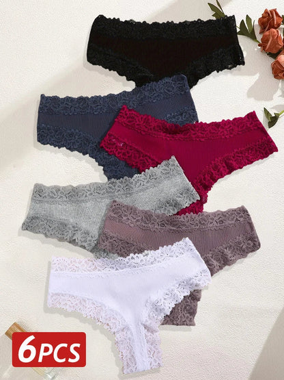 6PCS/Set Women Sexy Lace Brazilian Panties, Low-Waist Elastic Underwear S-XL.