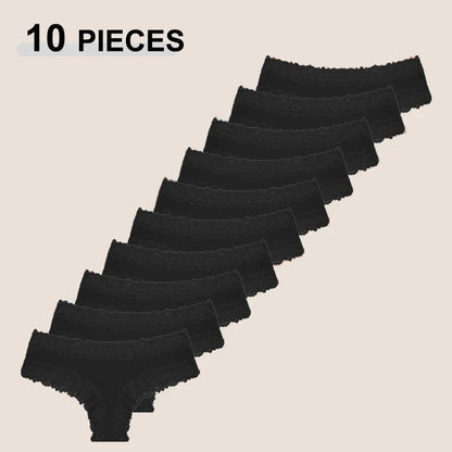 10PCS/Set Women Lace Cotton Panties, Sexy Low-Waist Brazilian Panties, Solid Color Female Underwear.