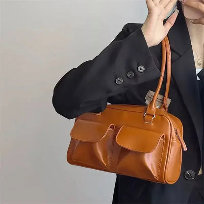 Vintage Women's Business Shoulder Bags | Simple Ladies Commute Tote Bag & PU Leather Female Underarm Bag (Burgundy Large Handbags Purse)