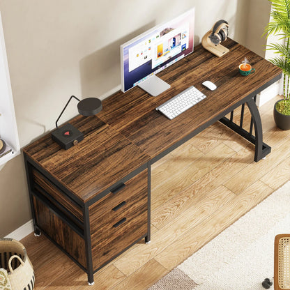 Computer Desk with 3 Drawers, 59-Inch PC Desk with Reversible Drawers, Industrial Study Table Workstation.