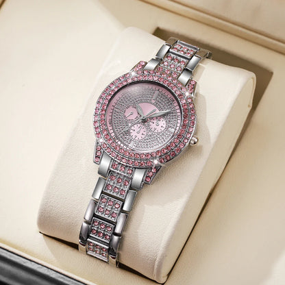 1/3PCS Luxury Rhinestone Women Watch, Diamond Jewelry Set, Elegant Steel Ladies Quartz Wristwatch.
