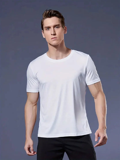 Crew T-Shirt10Pcs White Ultralight Men Quick Dry Breathable Sweat Shirt for Fitness Gym Running Light Plaid Quick Dry Short Slee