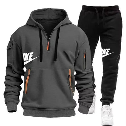 2025 New men's autumn and winter zipper hoodie + trousers casual sportswear.