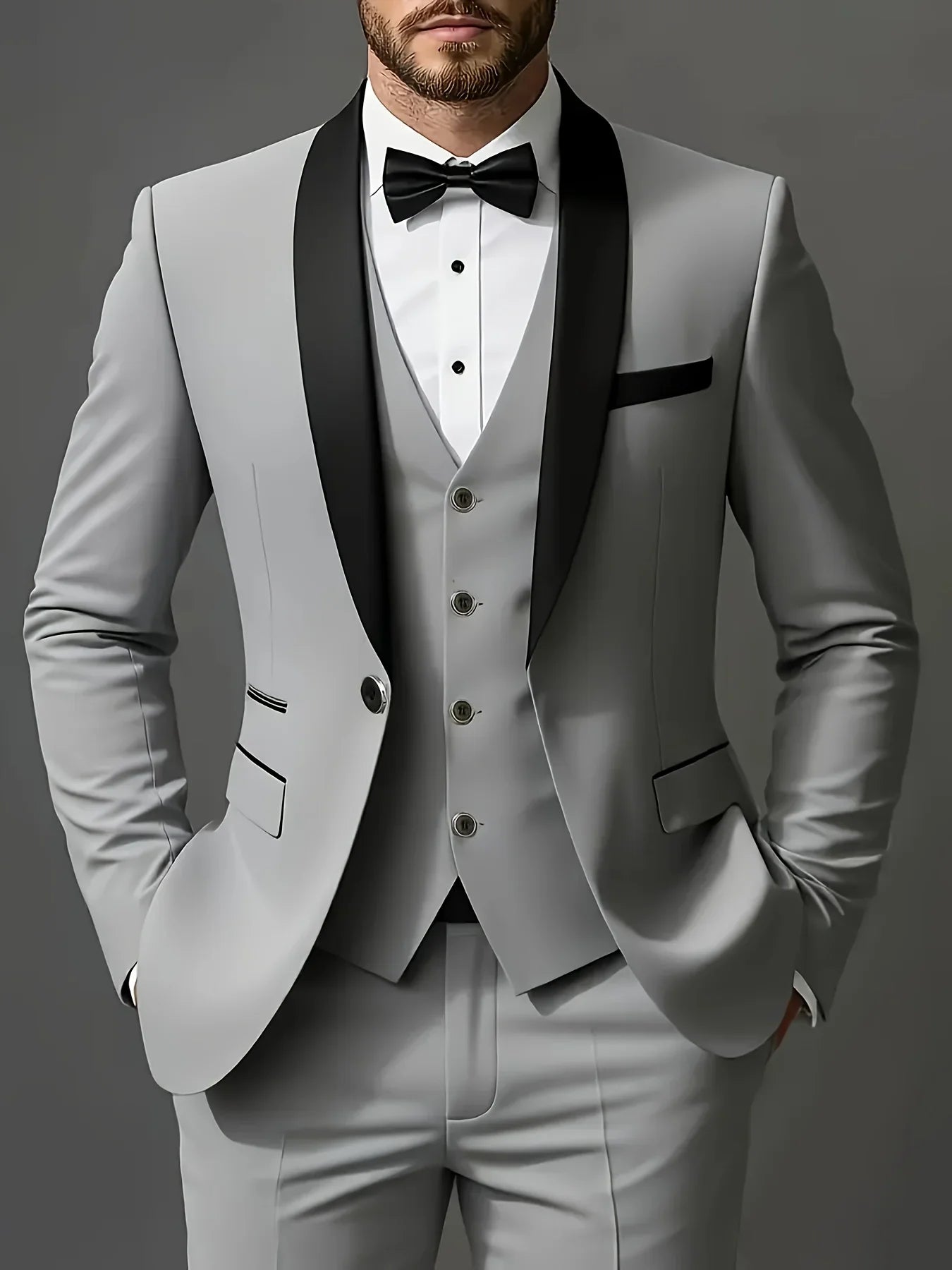 Men 3pcs Suit Set, Jacket + Vest + Pants, Fashionable High-Quality, Formal Attire.