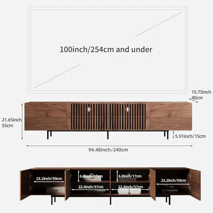 Mid Century Modern TV Stand for 70-90 Inch TVs, 4 Cabinet Storage Console.