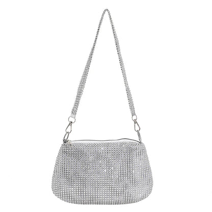 Bling Rhinestone Evening Clutch Bag | Women's Korean Designer Diamond Chain Dinner Party Handbag (Lady Square Tote Shoulder Bag)