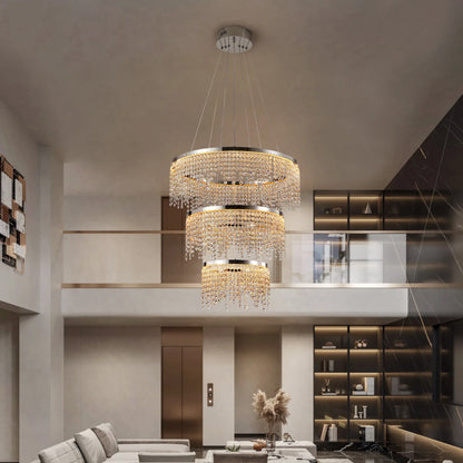 23.6-inch Crystal Chandelier, Dimmable Led Ceiling Lamp, Adjustable Color Temperature 3000K/4000K/6000K, Height Adjustable, Luxury Round Chandelier, Suitable for Living Room, Dining Room, Bedroom.