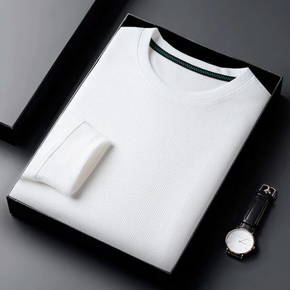 Men Casual Waffle Round Neck T-shirt Breathable, Comfortable, and Fashionable Long Sleeved T-shirt.
