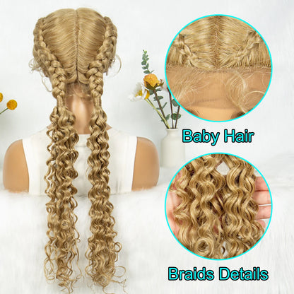 KIMA Blonde Dutch Twins Braids Wig | Full Lace Cornrows & Curly Ends