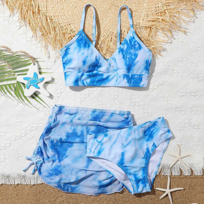 Girls 3pack Tie Dye Print Bikini Sets Kids Swimsuit & skirts 7-14 Years Children's Swimwear 2024 Teens Child Girl Bathing Suit