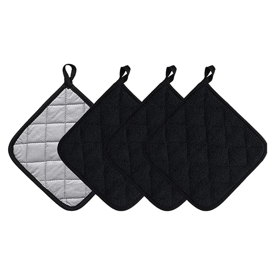 Kitchen Pot Holder Set, Heat Resistant Pure Cotton Potholder Kit, Large Coasters Hot Pads 4Pcs,17x17cm Terry Pot Holders.