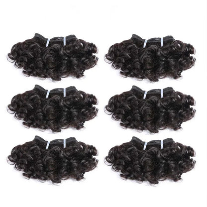 6" Bouncy Curly Indian Remy Hair Bundles | Double Drawn | Natural Black & Brown | Sew-In Extensions