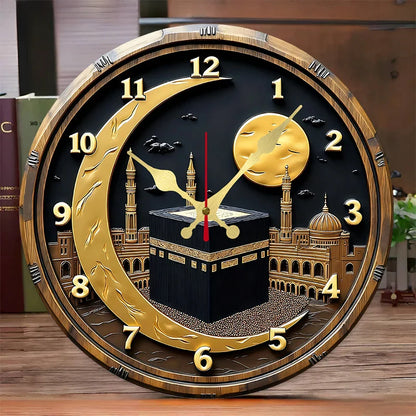 Black & Golden Wooden Round Silent Hanging Wall Clock, Suitable For Living Room, Office, Study Room, Bedroom.