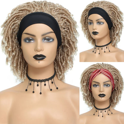 Soft Faux Locs Headband Wig - 6 Inch Ombre Dreadlock Wig for Black Women - Curly Braided Synthetic Wig with Headband - 1B, Burgundy, 27, 30, 613 Options