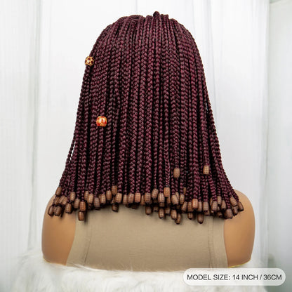 14" Short Bob Box Braided Wig with Beads | Knotless Braids | Synthetic Lace Front Wig | Baby Hair