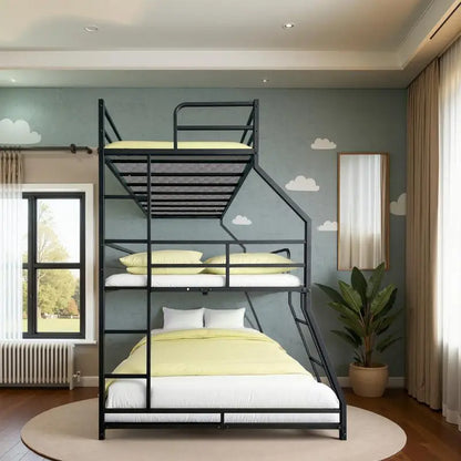 Triple Bunk Bed with Long & Short Ladder, Full-Length Guardrails, Easy Assembly, for Kids.