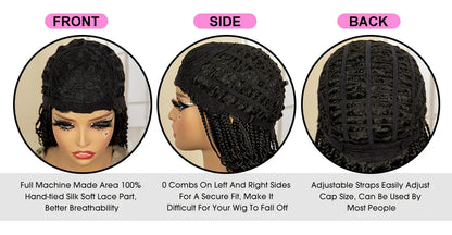 Short 14" Bob Braided Wig | Curly Knotless Box Braids | Synthetic Machine Made Wig | For Black Women