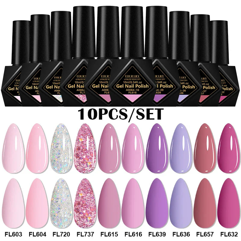 10pcs 10ml Gel Nail Polish Set, HEMA TPO Free, Red ,Coffee Brown, Semi Permanent Soak Off ,UV Gel Varnish For Winter Nail Supplies.