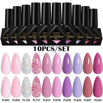 10pcs 10ml Gel Nail Polish Set, HEMA TPO Free, Red ,Coffee Brown, Semi Permanent Soak Off ,UV Gel Varnish For Winter Nail Supplies.