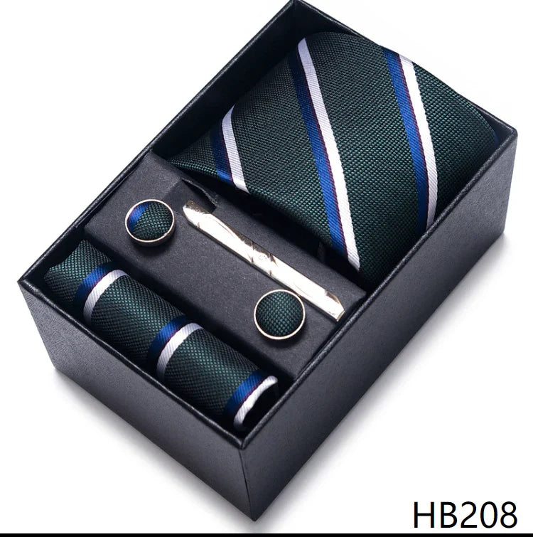 8 cm Wide Tie Sets Blue Solid Men's Neck Tie Handkerchief Cufflinks Clip Gift Silk Handmade