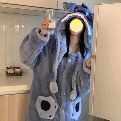 Disney Stitch Warm Fleece Lined Sleepwear Robe, Soft Material Men, Women Pajamas Set.