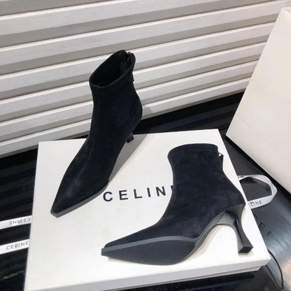 Autumn Women High Heel Leopard Print Ankle Boots, New Pointed Head Thin Heel.