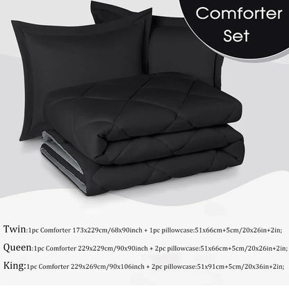 Reversible Comforter Set Queen/King Size, Comforter, Pillow Shams, Red & Black.