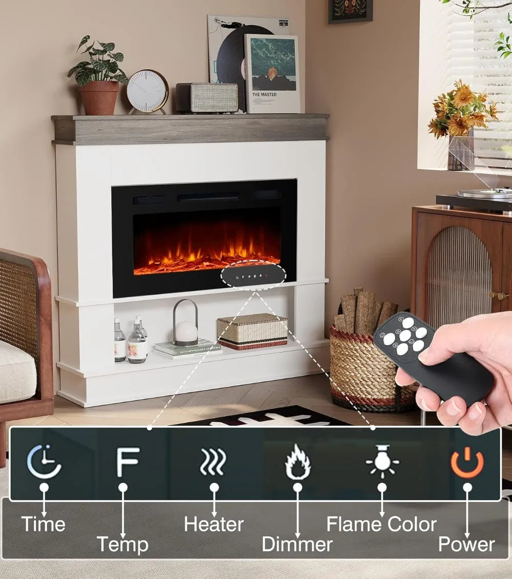 40" Freestanding Electric Fireplace Heater with Mantel, 12 Flame Colors & Remote Control for Living Room.