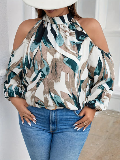 Plus Size Spring Women Elegant Halter Shirt Casual Office  Off the Shoulder Long Sleeve Tops.
