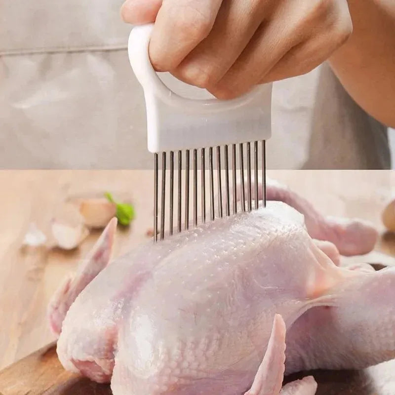 1/2/3/4pcs Effortlessly, Slice Onions with this 1pc Colorful Onion Slicer stainless steel potato chip onion holder.