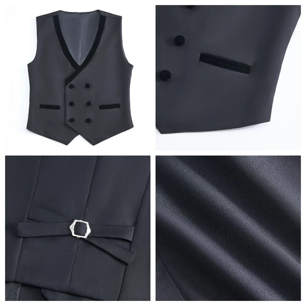 2025 New Kids Suit Set, 4 Pieces Formal  Suits for Boys, Jacket, Vest, Pants, Bowtie Velvet Collar.