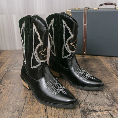 Quality Men Denim Boots Embroidered Western Boots Anti Slip, Riding Boots.