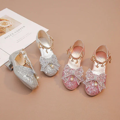 Girls High Heeled Leather Shoes, High Heels for Wedding, with Bow-knot Pendant.