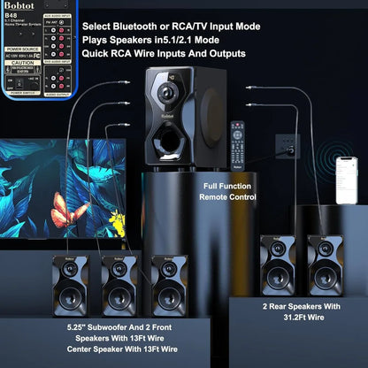 Surround Sound Speakers Home Theater Systems - 700 Watts Peak Power, 5.1/2.1Wired Stereo Speaker System, 5.25" Subwoofer Strong Bass.