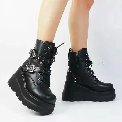 New Women Pu Leather Ankle Boots, Autumn, Winter, Round Toe Lace Up Shoes.
