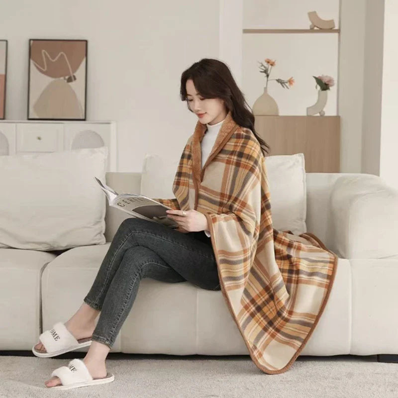 Winter Wearable Shawl Blanket, Warm Flannel Casual Office Blanket, with Button.
