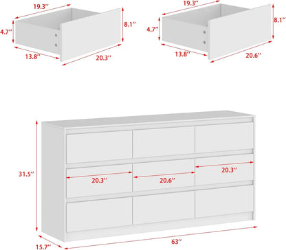 9 Drawer Dresser for Bedroom with Deep Drawers, Large Wood Chest of Drawers Handle Free.