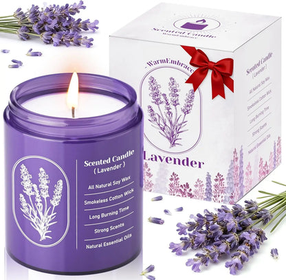 7.5oz Lavender Scented Soy Candle Highly-Scented for Women, Mom, Girlfriend Christmas Birthday Gift.