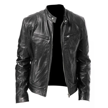 2024 Motorcycle Leather Jackets Men Casual Fashion Coat Slim Fit Lapel Leather Coat.