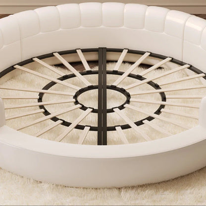 2.2×2m Master Bedroom Big Round Bed, Modern Hotel Guest House Cream White Leather, Full Bed Frame Lazy Cloud Sectional.