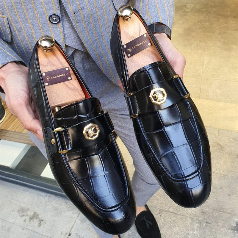 New Black Loafers, Men Slip-On Round Toe Fashion Dress Shoes, for Men Size 38-47.