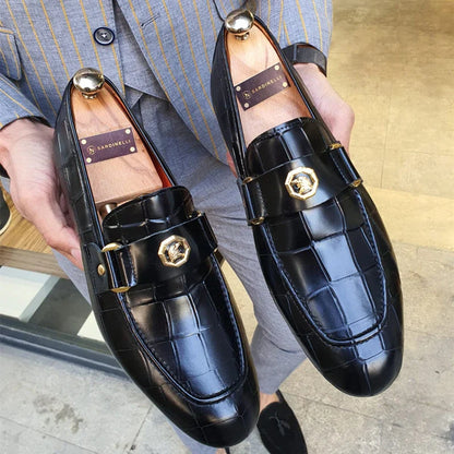 New Black Loafers, Men Slip-On Round Toe Fashion Dress Shoes, for Men Size 38-47.