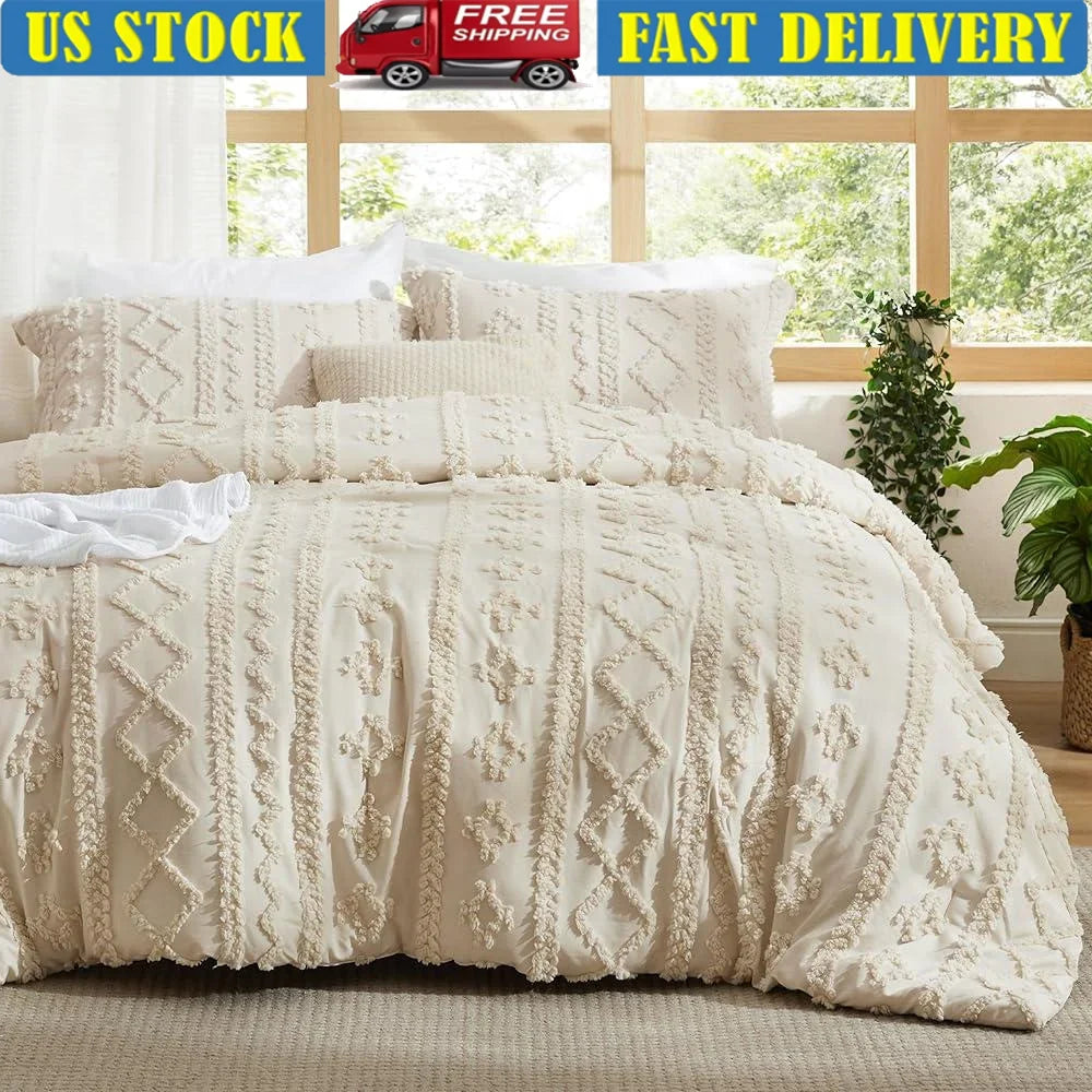 3 Pieces Queen Comforter Set Embroidered Bedding