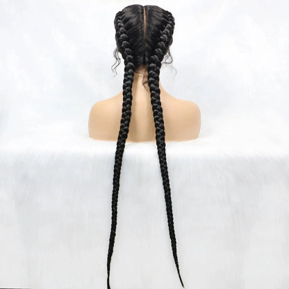 Handmade Double Dutch Cornrow Braided Wig | Natural Black Lace Front | Baby Hair | Kanekalon Synthetic Wig for Women