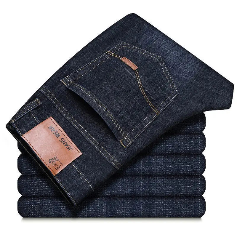 2025 Men NEW  Fashion Business Jeans Classic Style Stretch  Denim Trousers Black Blue.