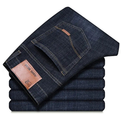 2025 Men NEW  Fashion Business Jeans Classic Style Stretch  Denim Trousers Black Blue.