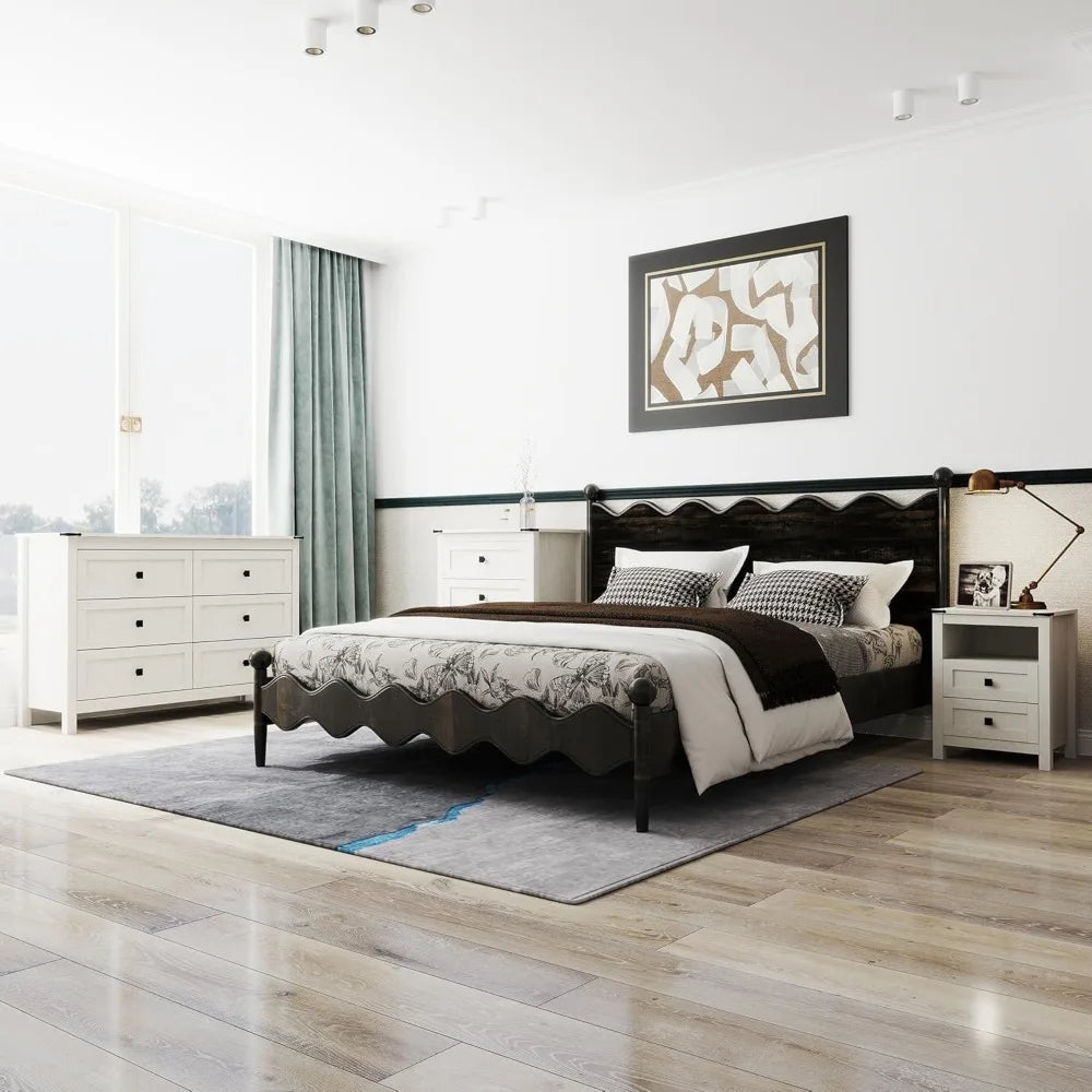 3 Pieces Bedroom Furniture Set, Rustic Wood 6 Drawer Dresser and Nightstands, Chest of Drawers.