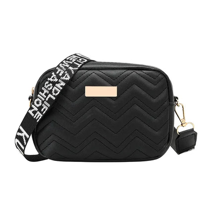 Fashion Wave Pattern Women's Shoulder Bag | Solid Color Crossbody Bag & PU Leather Wide Strap Purse (Female Handbags)