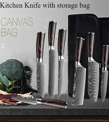 Damascus Steel Kitchen Knives VG10 Steel Fish Boning Knife Meat Cleaver Fruit Utility Cutter with Long Magnetic Knife Block