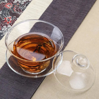 Large Size Glass Transparent Teapot Set with Lid, Tea Cup, And Tea Cover.